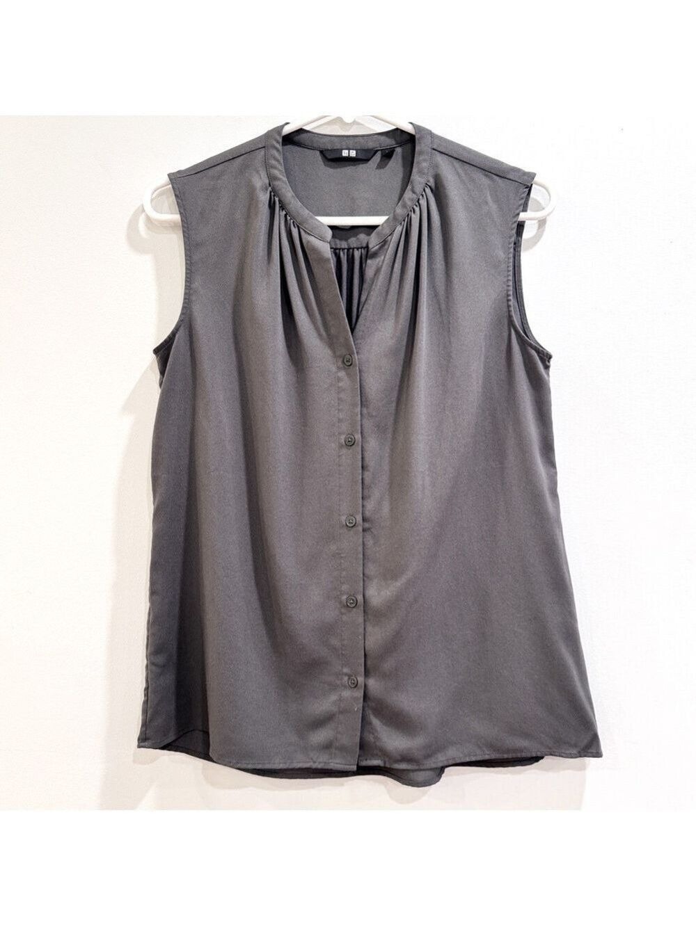 Gray Sleeveless Button-Up Top